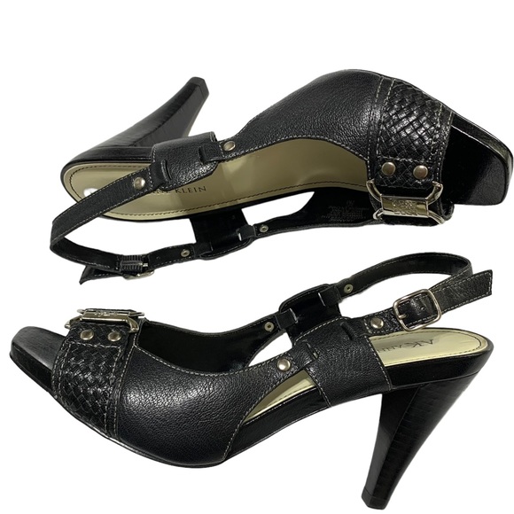 COPY - Anne Klein Black Sling back Leather Cone Heels Sandals Size 7 - Picture 6 of 13